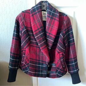 Triple Five Soul Red and Black Plaid Blazer Wool Jacket XS or S